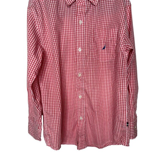 Nautica Boys Medium 10/12 Red Gingham Check Long Sleeve Button Down Shirt - Picture 4 of 12